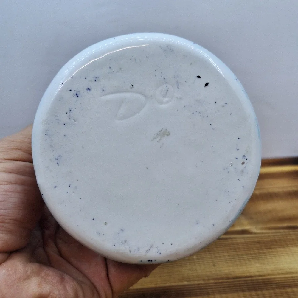 Art Ceramic Swung Vase‎ Artist Initials Speckled Grey  Pink Inside 8